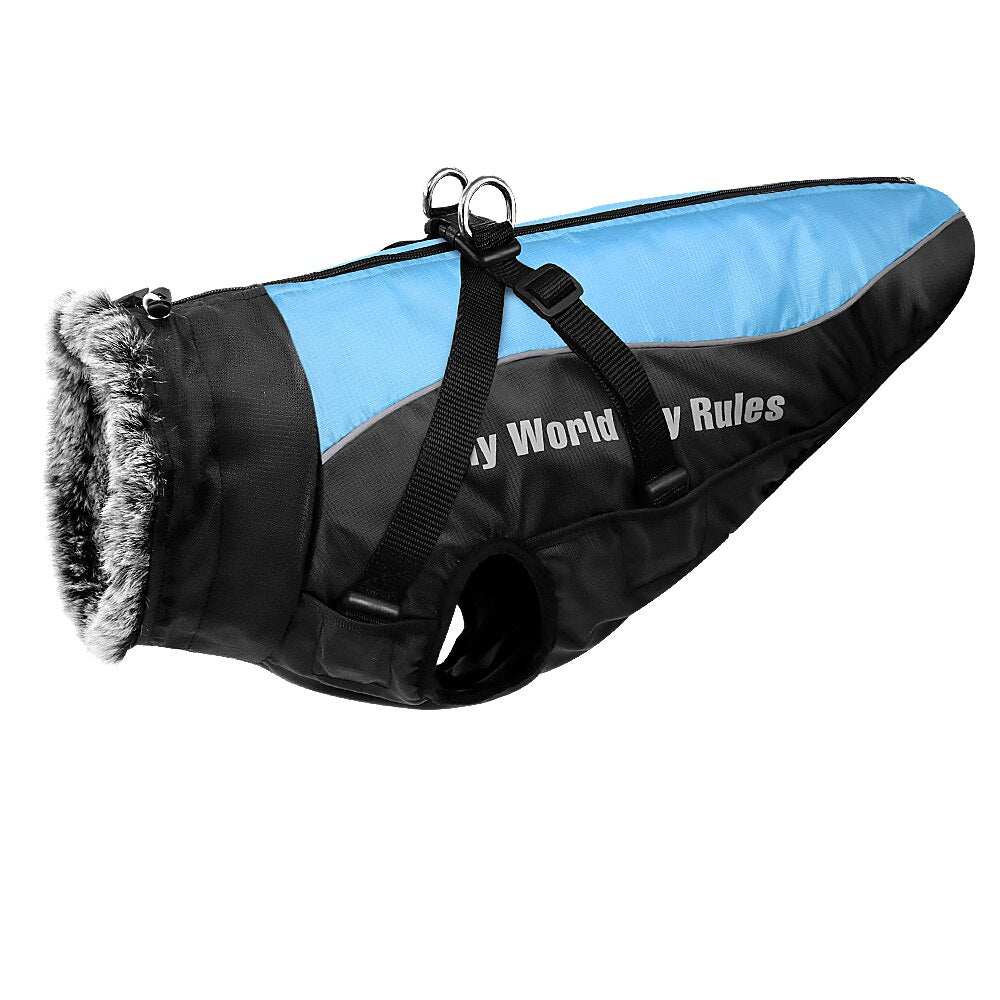 Warm Winter Dog Jacket Long Fleece Neck Blue Dog Nation