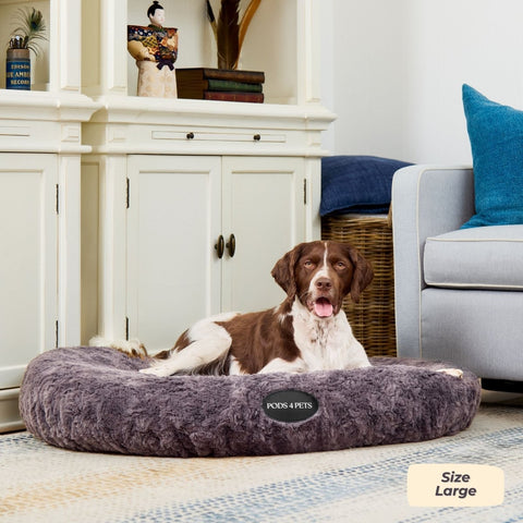 Faux Fur Machine Washable Dog Bed - Charcoal
