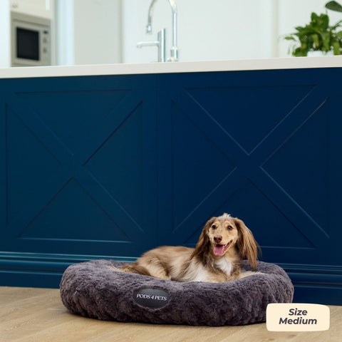 Faux Fur Machine Washable Dog Bed - Charcoal