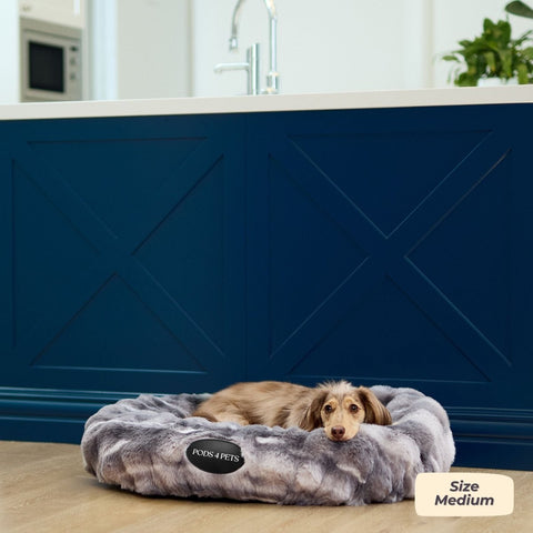 Luxe Bubble Faux Fur Machine Washable Dog Bed - Two Tone Grey