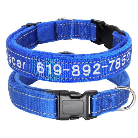 Embroidered Dog Collar Soft Padded Reflective dark blue Dog Nation