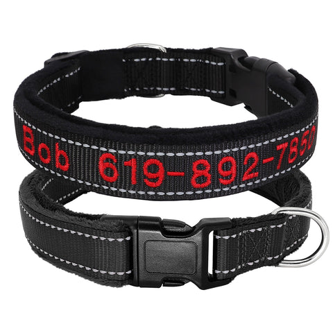Embroidered Dog Collar Soft Padded Reflective black Dog Nation