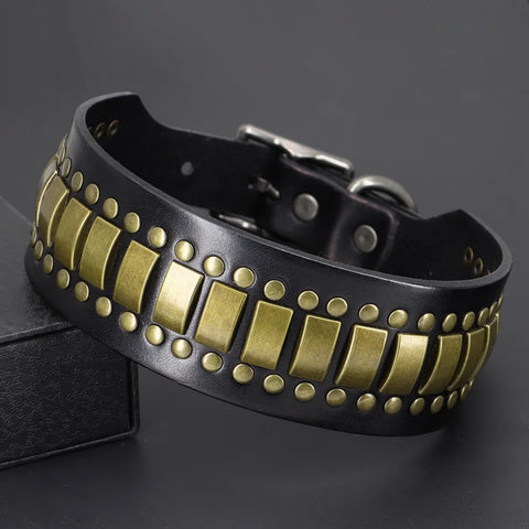 Titan Luxurious Wide Studded Dog Collar Genuine Leather