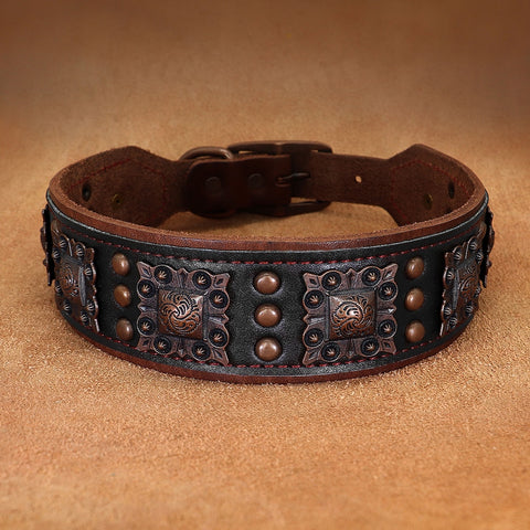 Canis Wide Rivets Decorated Genuine Leather Dog Collar Dog Nation