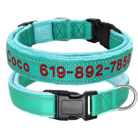 Embroidered Dog Collar Soft Padded Reflective turquoise Dog Nation