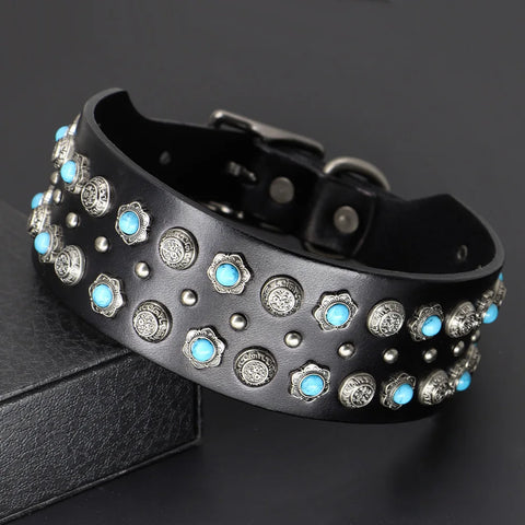 Titan Luxurious Wide Studded Dog Collar Genuine Leather