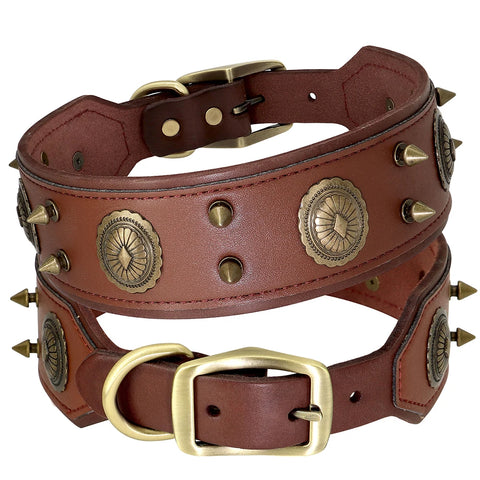 Casper Wide Studded Dog Collar Genuine Leather