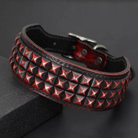 Titan Luxurious Wide Studded Dog Collar Genuine Leather