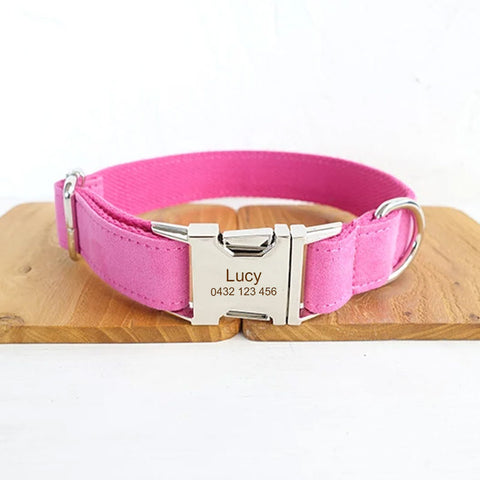 The Pink Personalised Dog Collar Set Laser Engraved