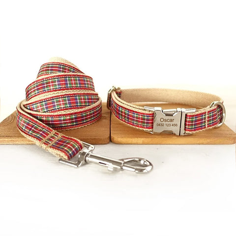 The Scottish Plaid Personalised Dog Collar Set