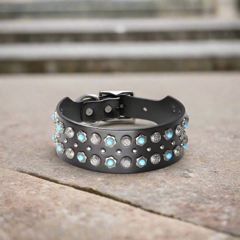 Titan Luxurious Wide Studded Dog Collar Genuine Leather