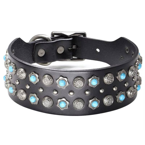 Titan Luxurious Wide Studded Dog Collar Genuine Leather