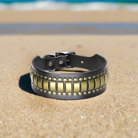 Titan Luxurious Wide Studded Dog Collar Genuine Leather
