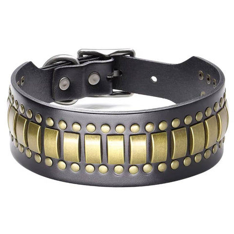 Titan Luxurious Wide Studded Dog Collar Genuine Leather