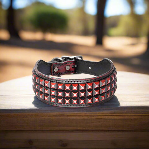 Titan Luxurious Wide Studded Dog Collar Genuine Leather
