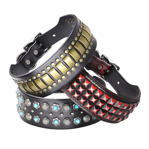 Titan Luxurious Wide Studded Dog Collar Genuine Leather