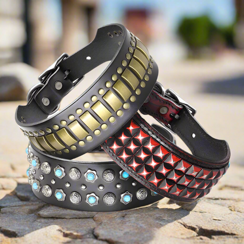 Titan Luxurious Wide Studded Dog Collar Genuine Leather