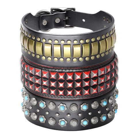 Titan Luxurious Wide Studded Dog Collar Genuine Leather