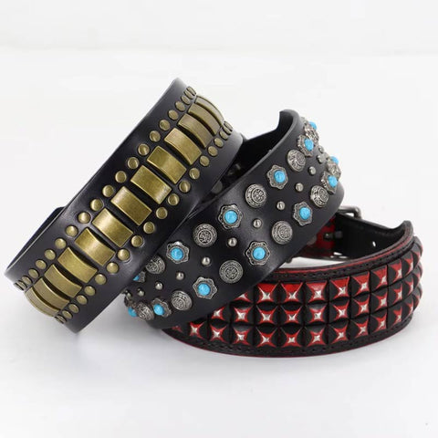 Titan Luxurious Wide Studded Dog Collar Genuine Leather