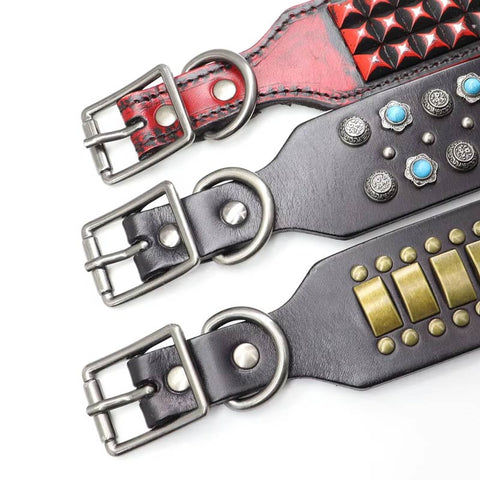 Titan Luxurious Wide Studded Dog Collar Genuine Leather