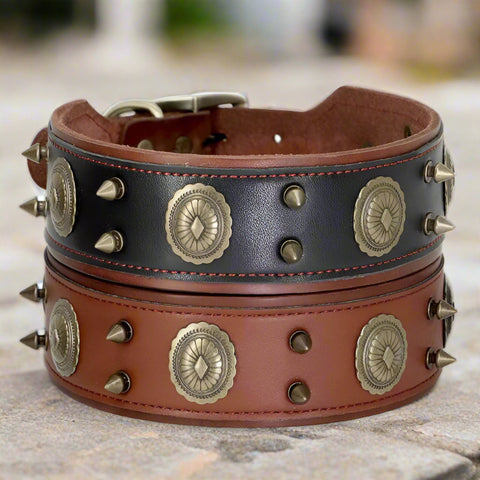 Casper Wide Studded Dog Collar Genuine Leather