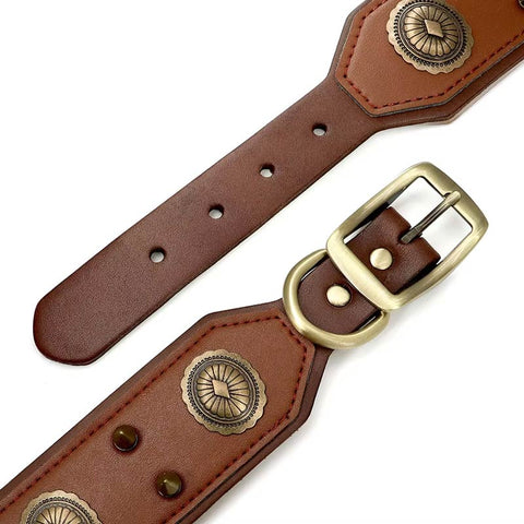 Casper Wide Studded Dog Collar Genuine Leather