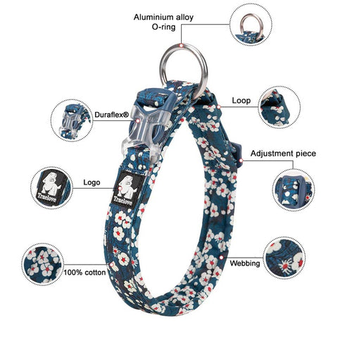 Stylish Floral Dog Collar Soft Padded