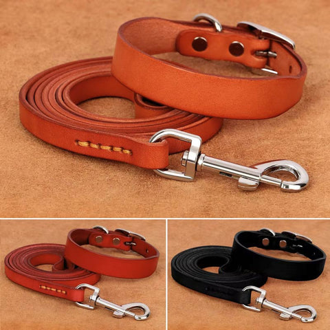 Jupiter Genuine Leather Dog Collar & Leash Set