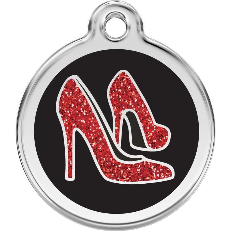 Dog ID Tags Glitter Red Shoe Black Dog Nation