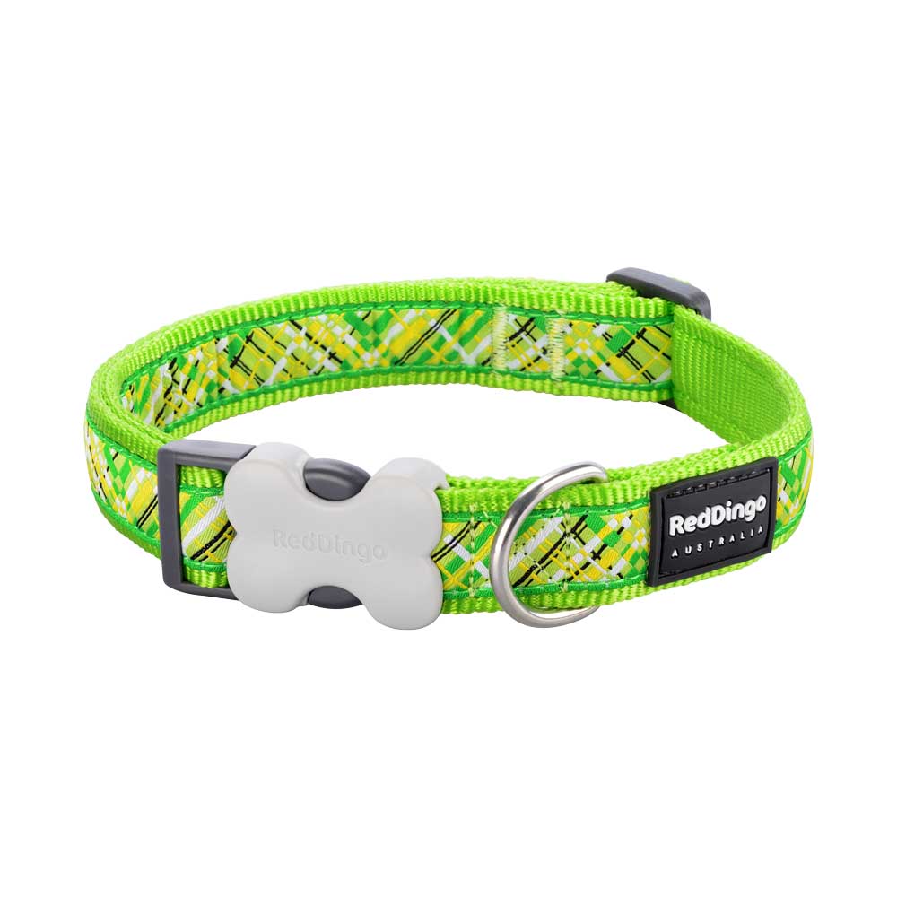 Dog Collar Flanno Lime Green L S M XS Dog Nation