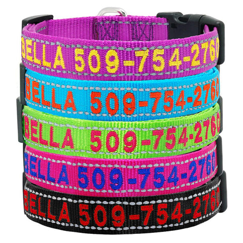 Embroidered Dog Collar Nylon Personalised Reflective Dog Nation
