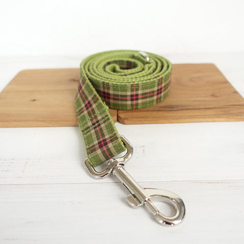 The Green Plaid Personalised Dog Collar & Leash Set Handmade Laser Engraved Dog Nation