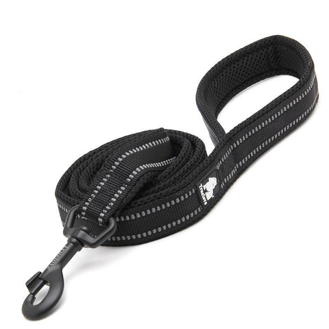 Dog Leash Soft Padded Strong Reflective Nylon 110cm Black Dog Nation