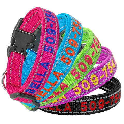 Embroidered Dog Collar Nylon Personalised Reflective Dog Nation
