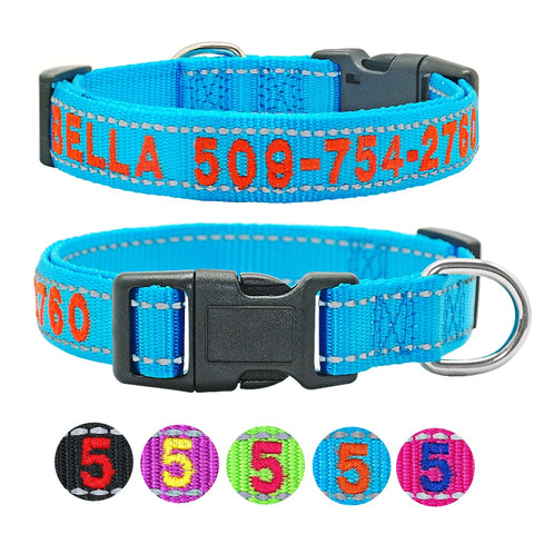 Embroidered Dog Collar Nylon Personalised Reflective Dog Nation