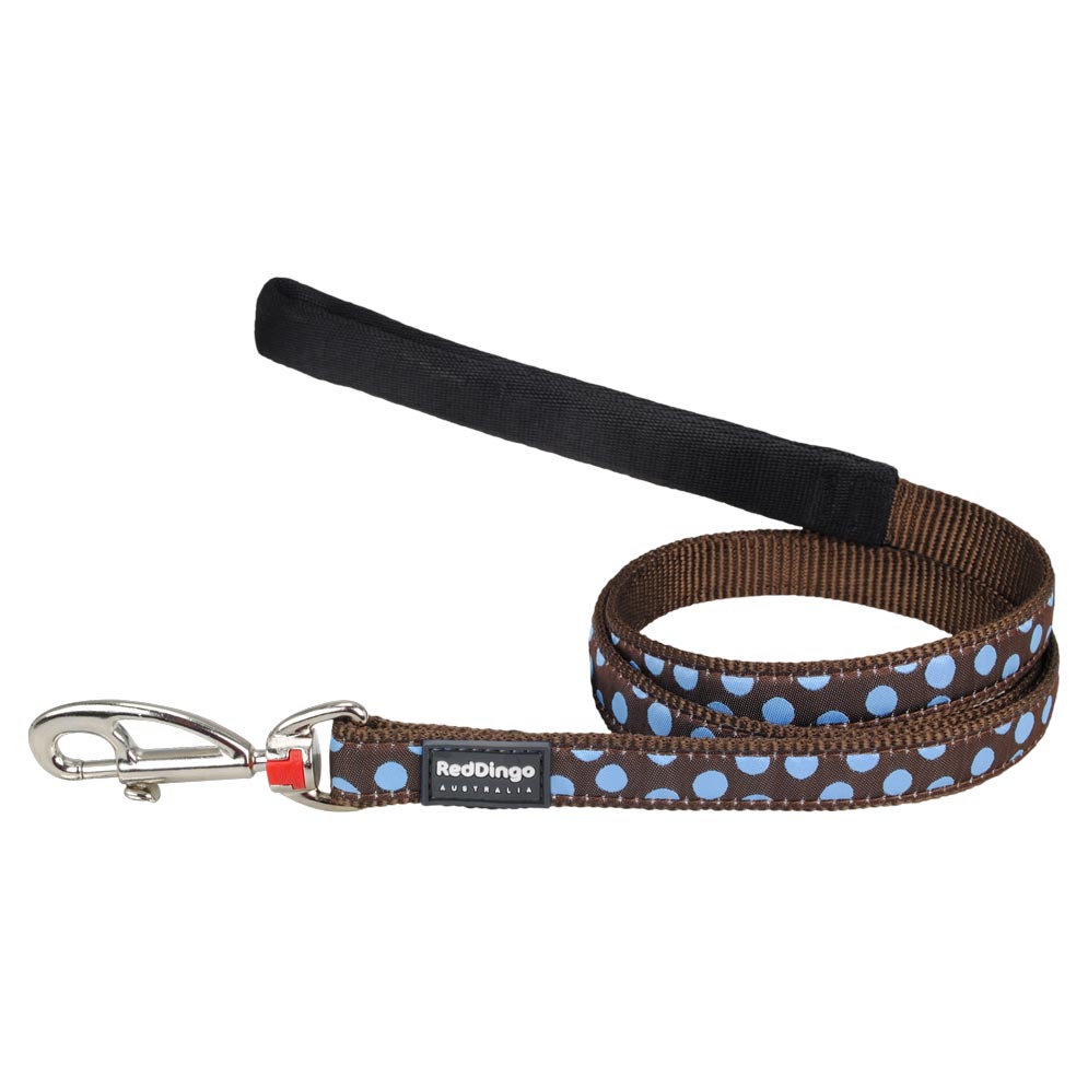 Dog Lead Blue Spots on Brown XS M L S Dog Nation