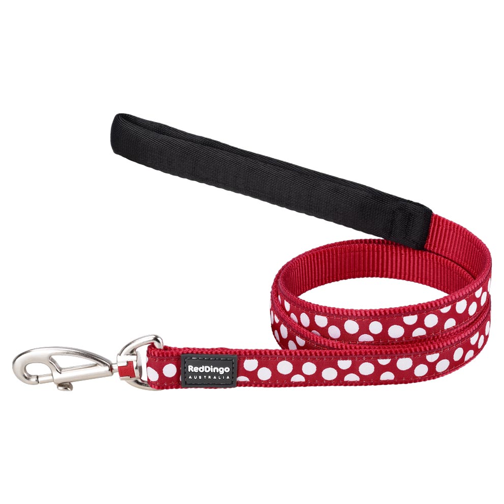 Dog Lead White Spots on Red L S XS M Dog Nation