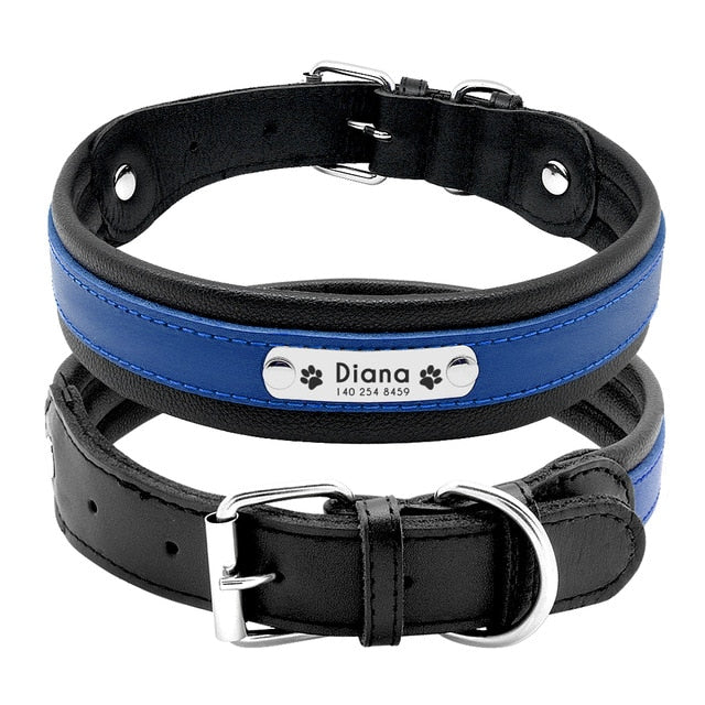 Genuine Leather Personalised Dog Collar Blue Dog Nation