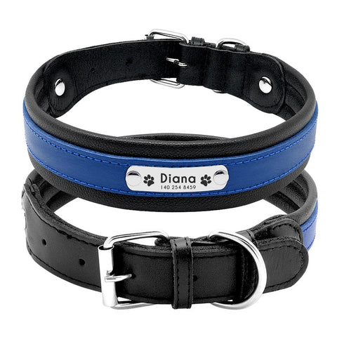 Genuine Leather Personalised Dog Collar Blue Dog Nation