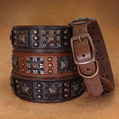 Canis Wide Rivets Decorated Genuine Leather Dog Collar Dog Nation