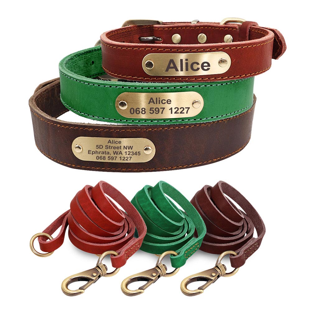 Sirius Genuine Leather Dog Collar and Leash Set Personalised Dog Nation