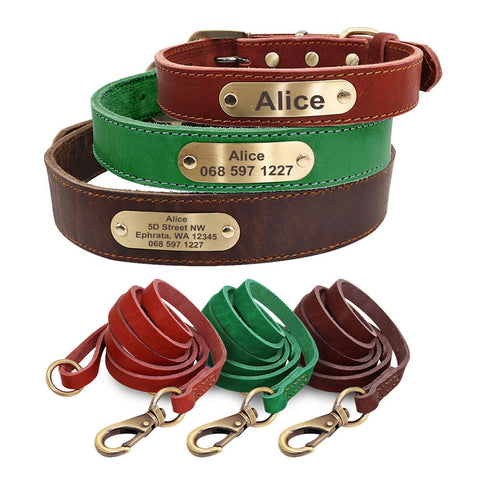 Sirius Genuine Leather Dog Collar and Leash Set Personalised Dog Nation