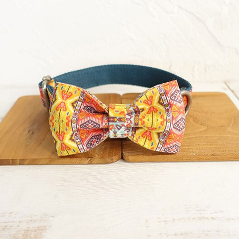 The Bohemian Personalised Dog Collar Set Laser Engraved Collar + Bow Tie Dog Nation