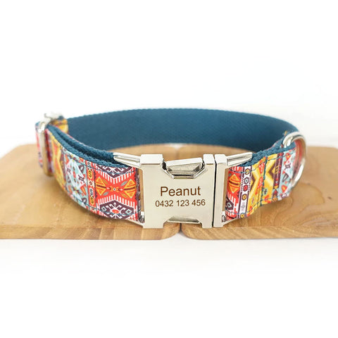 The Bohemian Personalised Dog Collar Set Laser Engraved Dog Nation