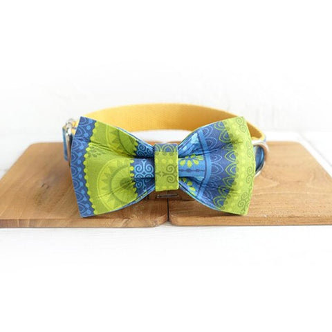The Folk Yellow Personalised Dog Collar Set Collar + Bow Tie Dog Nation