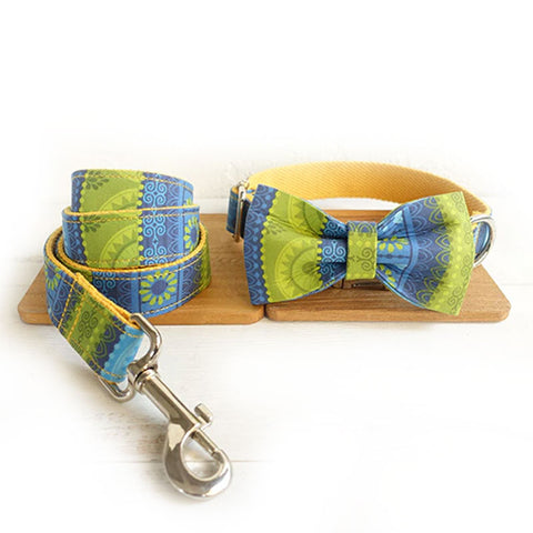 The Folk Yellow Personalised Dog Collar Set Collar + Bow Tie + Leash Dog Nation
