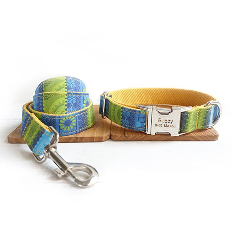 The Folk Yellow Personalised Dog Collar Set Collar + Leash Set Dog Nation