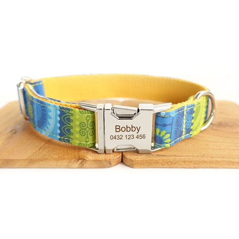 The Folk Yellow Personalised Dog Collar Set Dog Nation