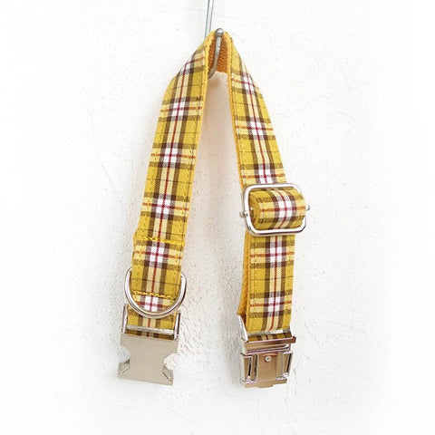 The Lemon Plaid Personalised Dog Collar Set Dog Nation