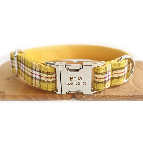 The Lemon Plaid Personalised Dog Collar XS M S L XL Dog Nation